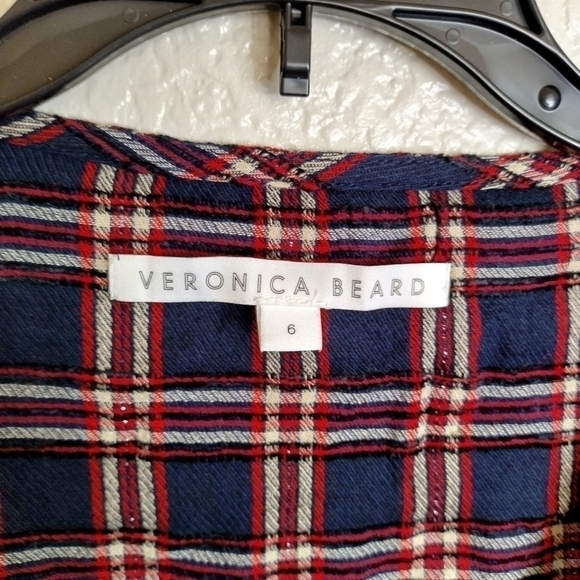 Veronica Beard Peggy Wool-Bend Top Buttons-Up Plaid V-Neck sz 6 - Picture 7 of 10